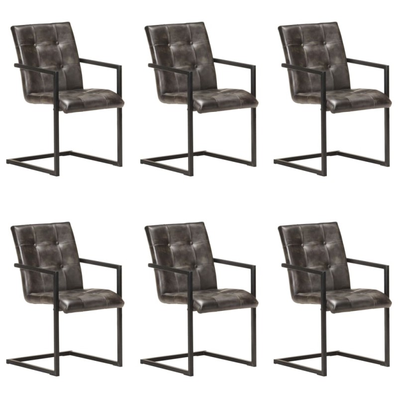 vidaXL Sillas voladizas comedor 6 uds cuero auténtico gris envejecido