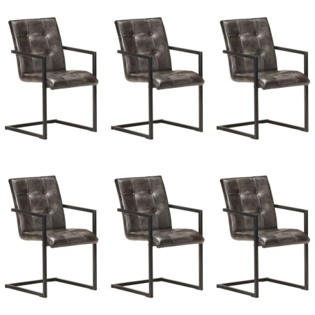 vidaXL Sillas voladizas comedor 6 uds cuero auténtico gris envejecido