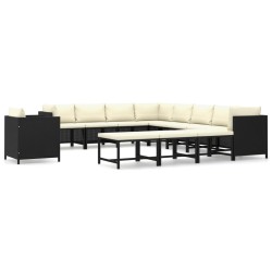 vidaXL Set de muebles de jardín 12 pzas cojines ratán sintético negro