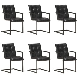 vidaXL Sillas voladizas de comedor 6 unidades cuero auténtico negro