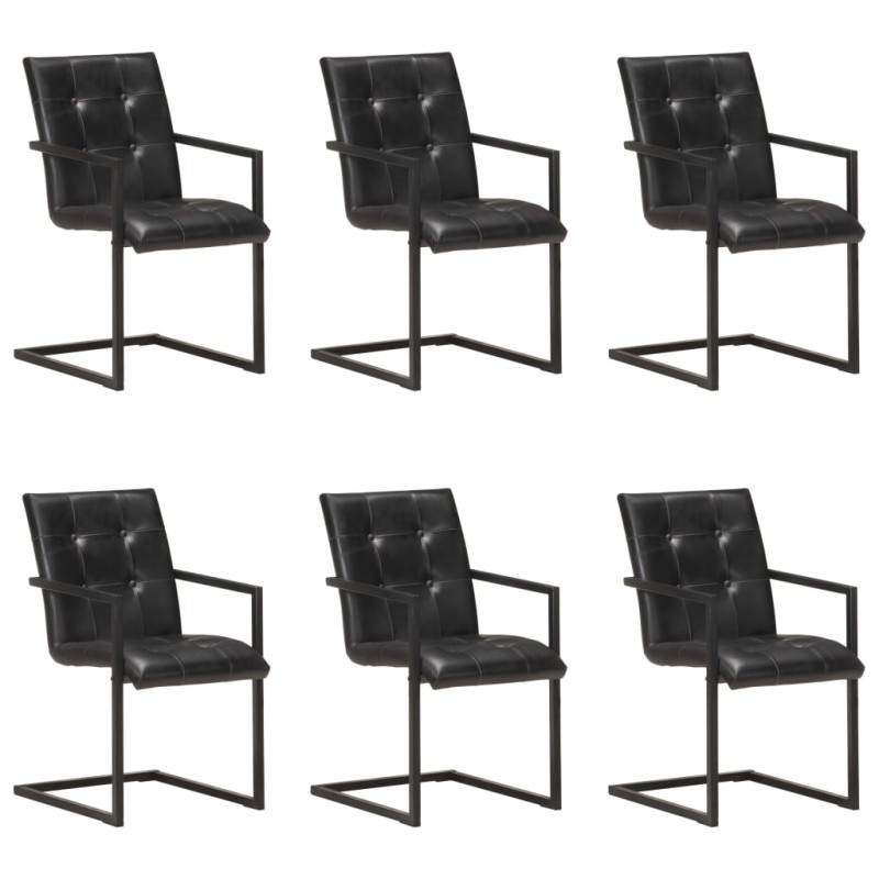 vidaXL Sillas voladizas de comedor 6 unidades cuero auténtico negro