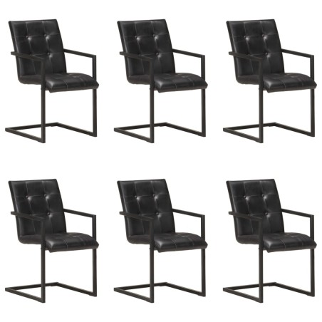 vidaXL Sillas voladizas de comedor 6 unidades cuero auténtico negro