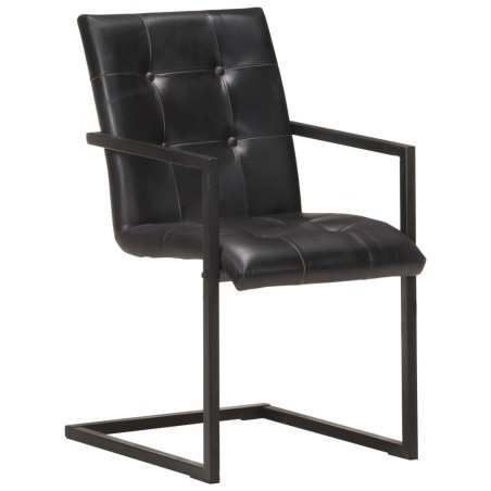 vidaXL Sillas voladizas de comedor 6 unidades cuero auténtico negro