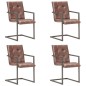 vidaXL Silla voladiza comedor 4 uds cuero auténtico marrón envejecido
