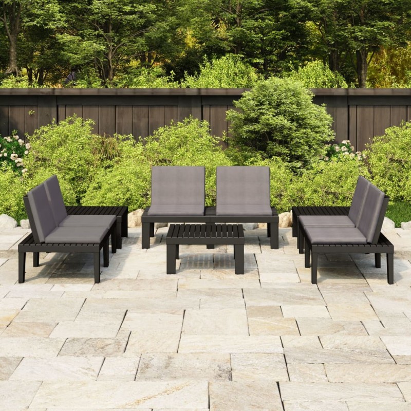 vidaXL Set de muebles de jardín 6 piezas con cojines plástico gris vidaXL Set de muebles de jardín 6 piezas con cojines plástico gris