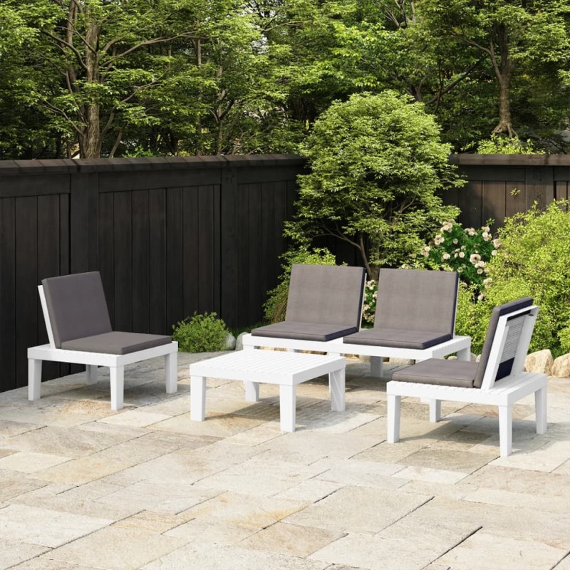 vidaXL Set de muebles de jardín 4 piezas con cojines plástico blanco vidaXL Set de muebles de jardín 4 piezas con cojines plástico blanco