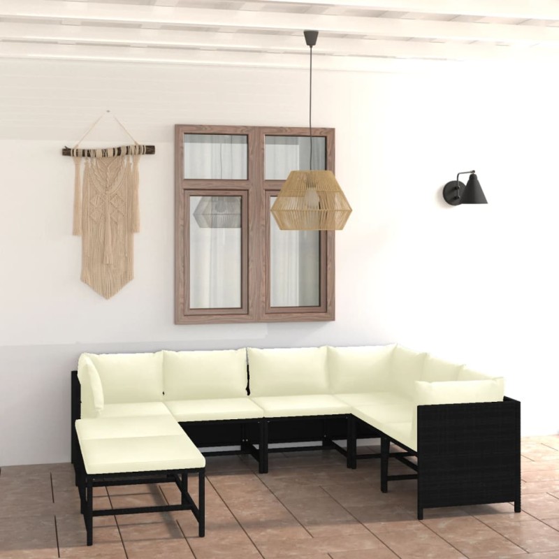 vidaXL Set de muebles de jardín 8 pzas y cojines ratán sintético negro vidaXL Set de muebles de jardín 8 pzas y cojines ratán sintético negro