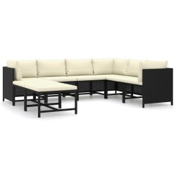 vidaXL Set de muebles de jardín 8 pzas y cojines ratán sintético negro