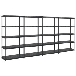 vidaXL Estanterías almacenaje 5 niveles plástico negro 366x45,7x185 cm