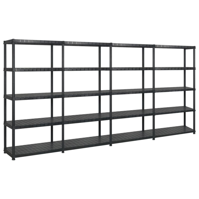 vidaXL Estanterías almacenaje 5 niveles plástico negro 366x45,7x185 cm vidaXL Estanterías almacenaje 5 niveles plástico negro 366x45,7x185 cm