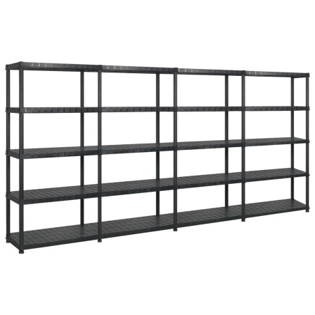 vidaXL Estanterías almacenaje 5 niveles plástico negro 366x45,7x185 cm