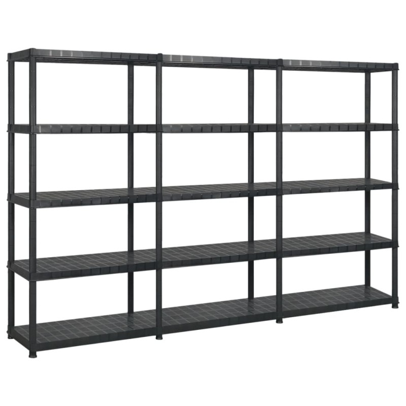 vidaXL Estanterías de almacenaje 5 niveles plástico negro 255x40x185cm vidaXL Estanterías de almacenaje 5 niveles plástico negro 255x40x185cm