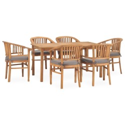 vidaXL Set de comedor de jardín 7 pzas y cojines madera maciza de teca