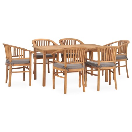 vidaXL Set de comedor de jardín 7 pzas y cojines madera maciza de teca