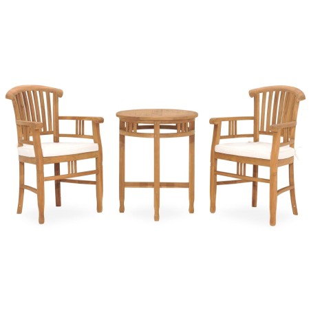 vidaXL Set de comedor de jardín 3 pzas y cojines madera maciza de teca