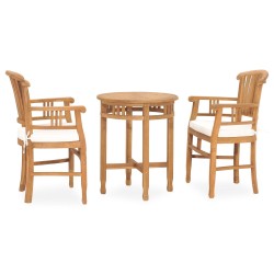 vidaXL Set de comedor de jardín 3 pzas y cojines madera maciza de teca