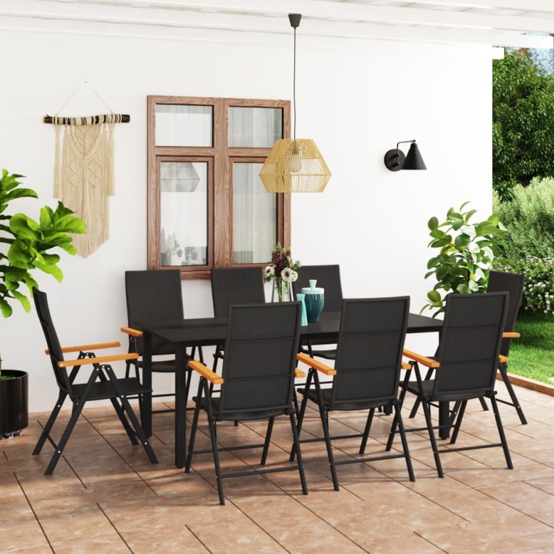 vidaXL Juego de comedor para jardín 9 piezas negro y marrón vidaXL Juego de comedor para jardín 9 piezas negro y marrón