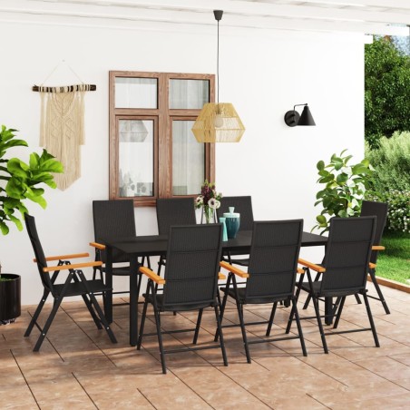 vidaXL Juego de comedor para jardín 9 piezas negro y marrón