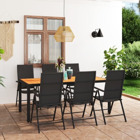 vidaXL Juego de comedor de jardín 7 piezas negro y marrón