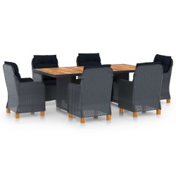 vidaXL Set comedor jardín 7 pzas cojines ratán sintético gris oscuro