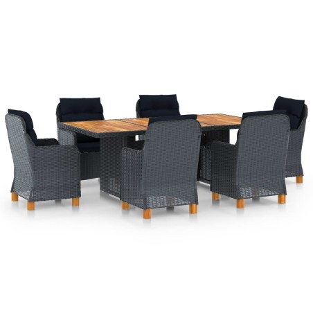 vidaXL Set comedor jardín 7 pzas cojines ratán sintético gris oscuro