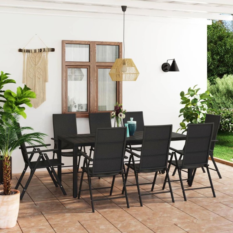 vidaXL Juego de comedor para jardín 9 piezas negro vidaXL Juego de comedor para jardín 9 piezas negro