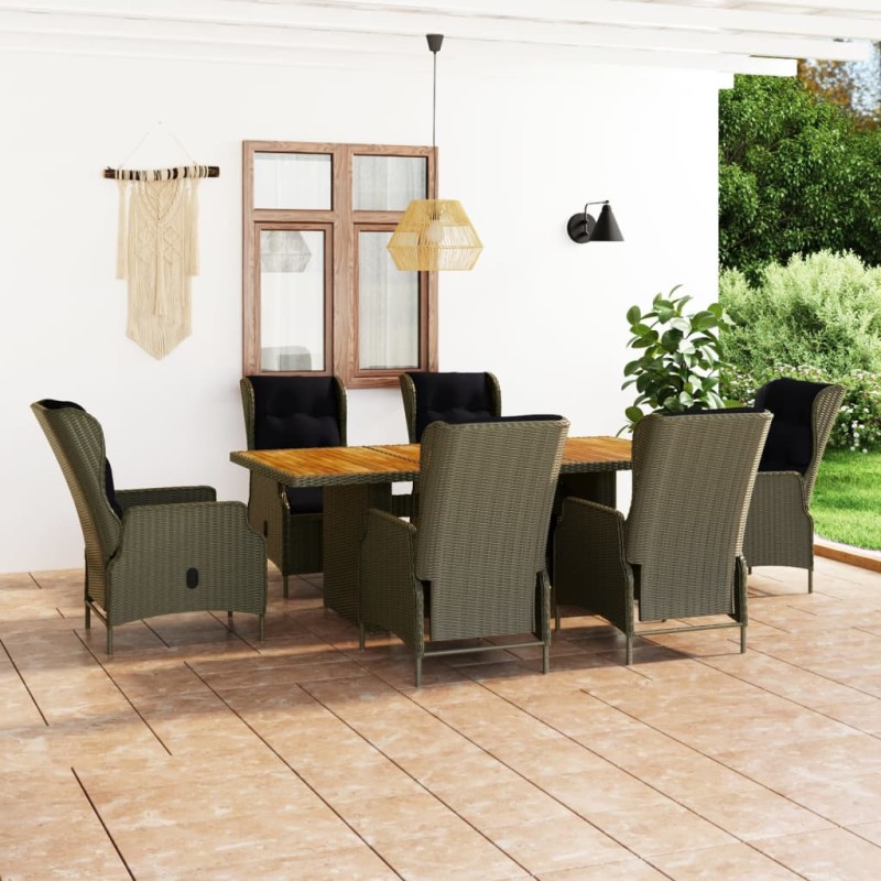 vidaXL Set comedor de jardín 7 piezas y cojines ratán sintético marrón vidaXL Set comedor de jardín 7 piezas y cojines ratán sintético marrón