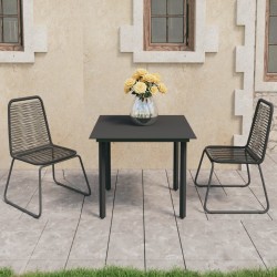 vidaXL Set de comedor de jardín de 3 piezas PVC ratán negro
