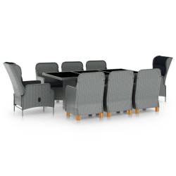 vidaXL Set comedor jardín 9 pzas y cojines ratán sintético gris claro