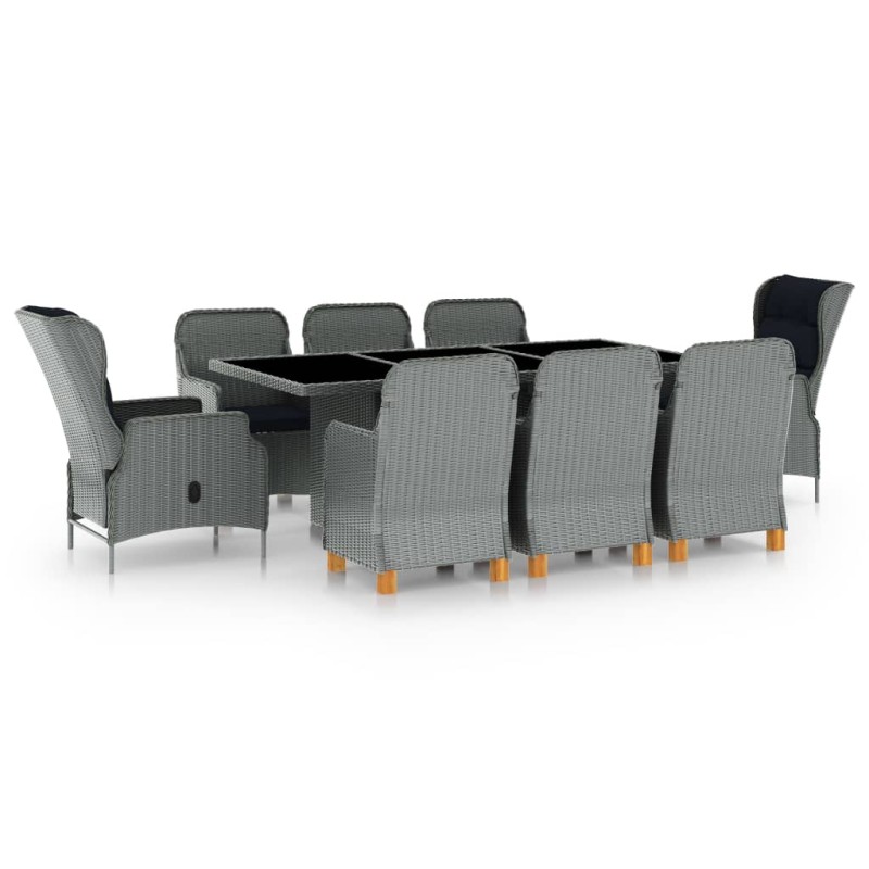 vidaXL Set comedor jardín 9 pzas y cojines ratán sintético gris claro vidaXL Set comedor jardín 9 pzas y cojines ratán sintético gris claro