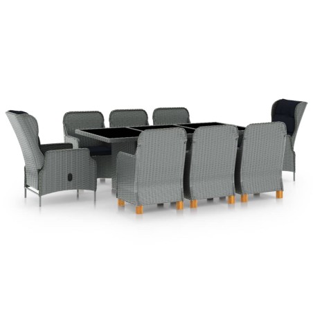 vidaXL Set comedor jardín 9 pzas y cojines ratán sintético gris claro