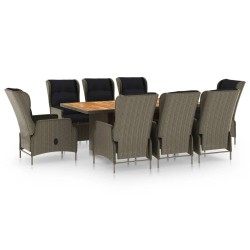 vidaXL Set de comedor jardín 9 piezas cojines ratán sintético marrón