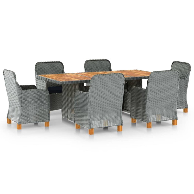 vidaXL Set comedor jardín 7 pzas y cojines ratán sintético gris claro vidaXL Set comedor jardín 7 pzas y cojines ratán sintético gris claro