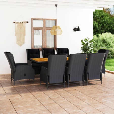 vidaXL Set comedor jardín 9 pzas y cojines ratán sintético gris oscuro