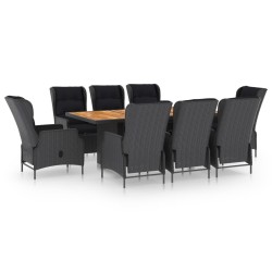 vidaXL Set comedor jardín 9 pzas y cojines ratán sintético gris oscuro