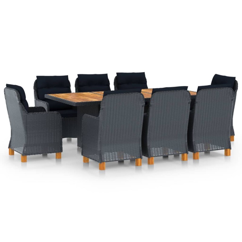 vidaXL Set comedor jardín 9 pzas cojines ratán sintético gris oscuro vidaXL Set comedor jardín 9 pzas cojines ratán sintético gris oscuro