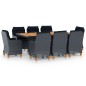 vidaXL Set comedor jardín 9 pzas cojines ratán sintético gris oscuro vidaXL Set comedor jardín 9 pzas cojines ratán sintético gris oscuro
