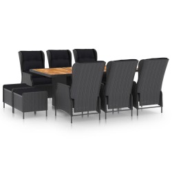 vidaXL Set comedor jardín 9 pzas cojines ratán sintético gris oscuro