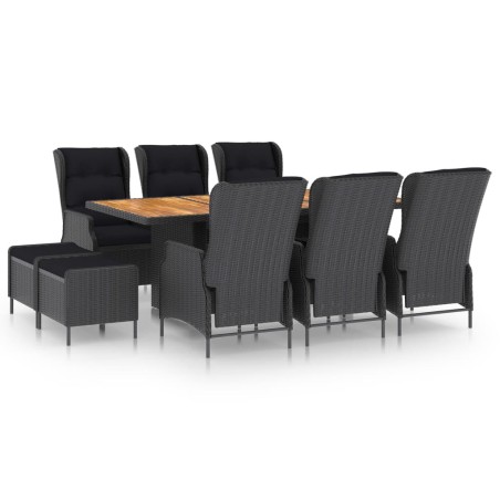 vidaXL Set comedor jardín 9 pzas cojines ratán sintético gris oscuro