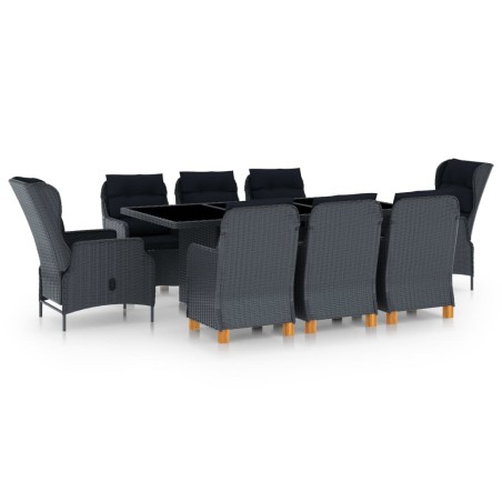vidaXL Set comedor jardín 9 piezas cojines ratán sintético gris oscuro