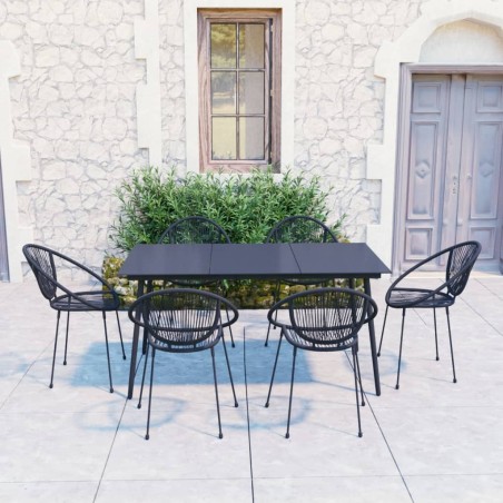 vidaXL Juego de comedor para jardín 7 piezas ratán PVC negro