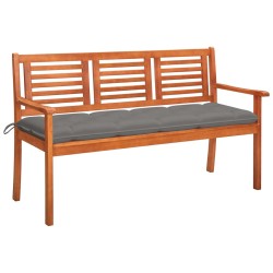 vidaXL Banco de jardín 3 plazas madera maciza eucalipto y cojín 150 cm