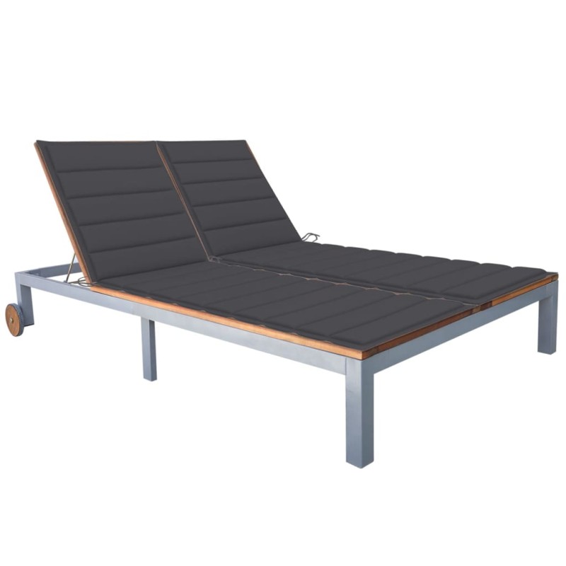 vidaXL Tumbona 2 personas con cojín madera maciza de acacia y acero vidaXL Tumbona 2 personas con cojín madera maciza de acacia y acero