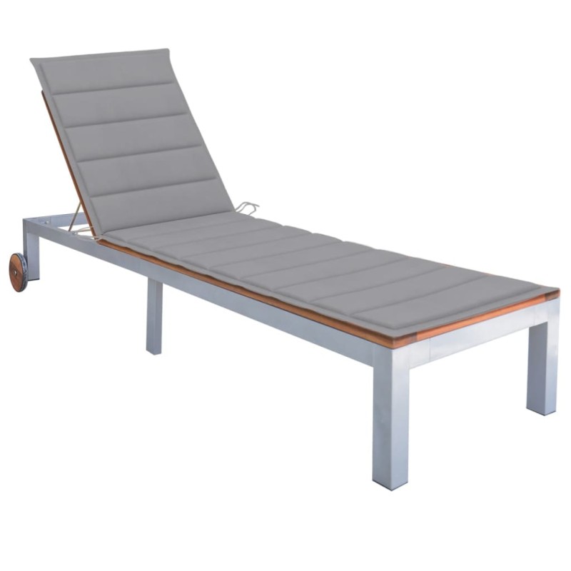 vidaXL Tumbona con cojín madera maciza de acacia y acero galvanizado vidaXL Tumbona con cojín madera maciza de acacia y acero galvanizado