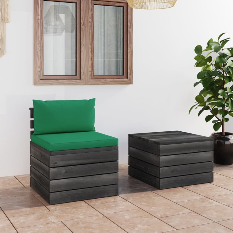 vidaXL Muebles de jardín de palets 2 piezas cojines madera maciza pino vidaXL Muebles de jardín de palets 2 piezas cojines madera maciza pino