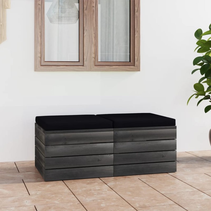 vidaXL Otomanas de palets de jardín 2 pzas cojines madera maciza pino