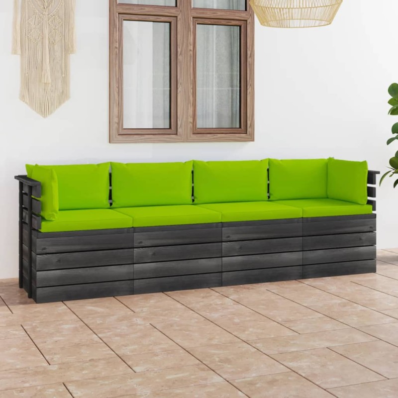 vidaXL Sofá de palets de jardín 4 plazas y cojines madera maciza pino vidaXL Sofá de palets de jardín 4 plazas y cojines madera maciza pino