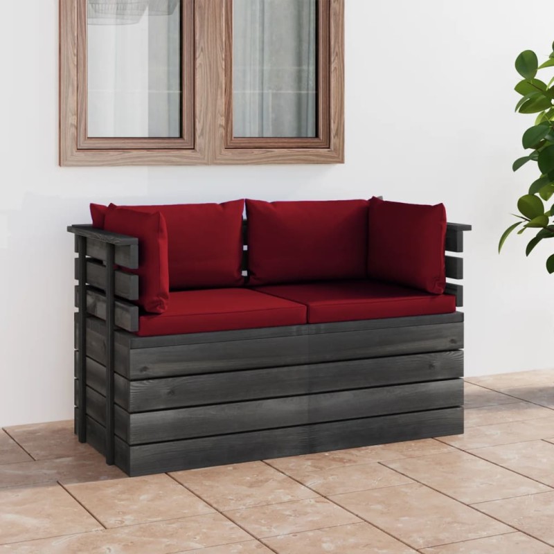 vidaXL Sofá de palets de jardín 2 plazas y cojines madera maciza pino vidaXL Sofá de palets de jardín 2 plazas y cojines madera maciza pino
