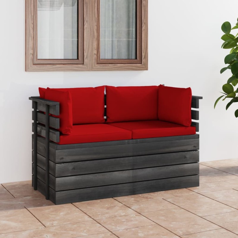 vidaXL Sofá de palets de jardín 2 plazas y cojines madera maciza pino vidaXL Sofá de palets de jardín 2 plazas y cojines madera maciza pino