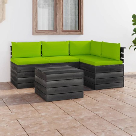 vidaXL Muebles de palés de jardín 5 piezas cojines madera maciza pino